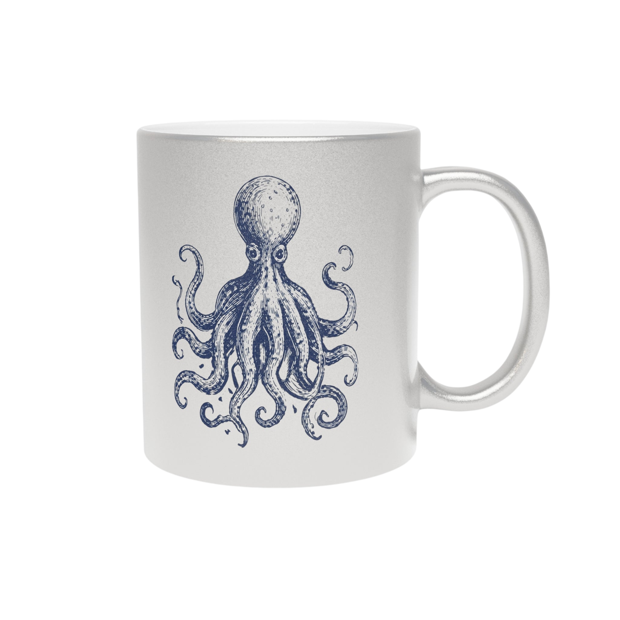 Metallic Octopus Ocean Neighbors Mug — Silver Shimmer Coffee Cup
