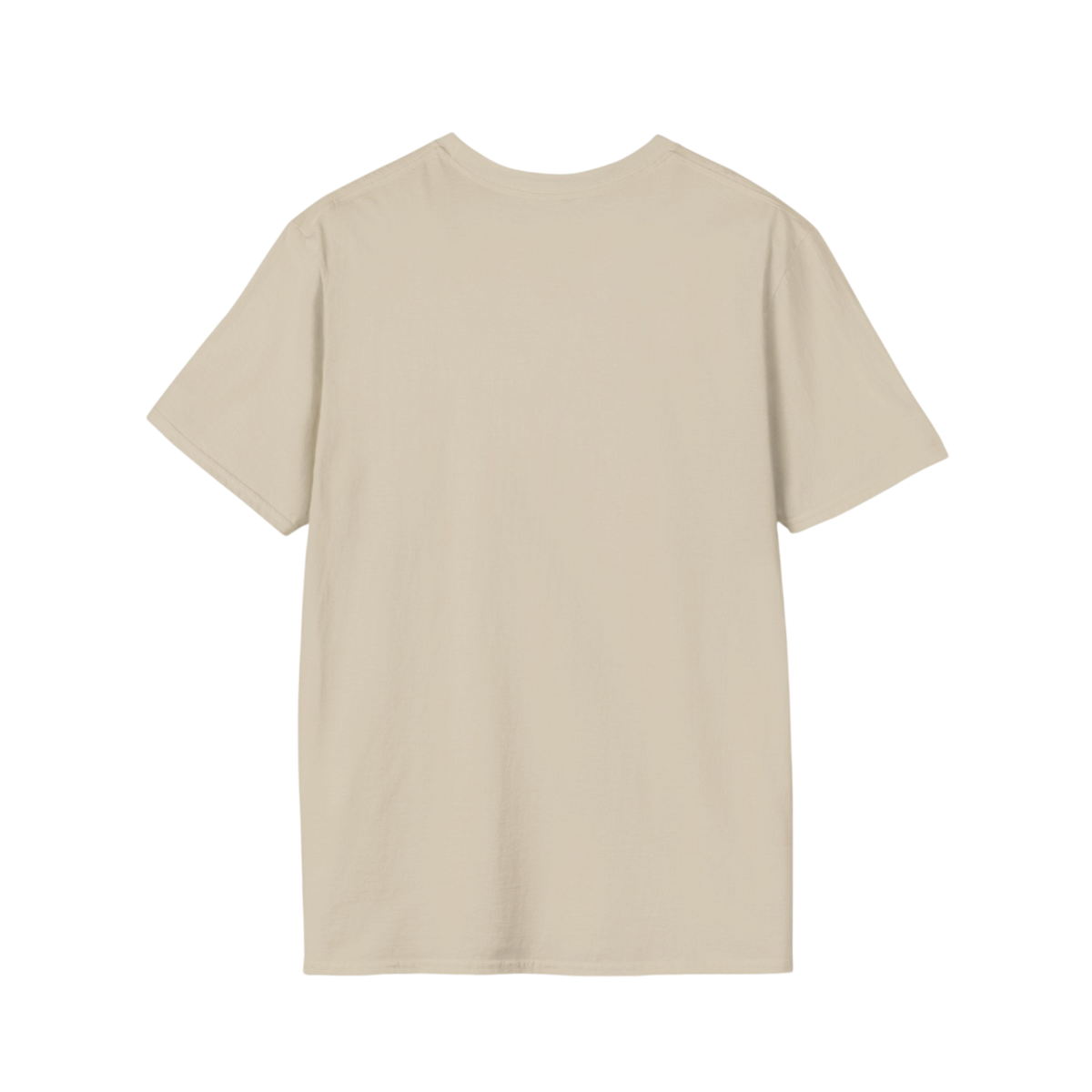 A plain beige short-sleeve crewneck t-shirt shown from the back, isolated on a white background.