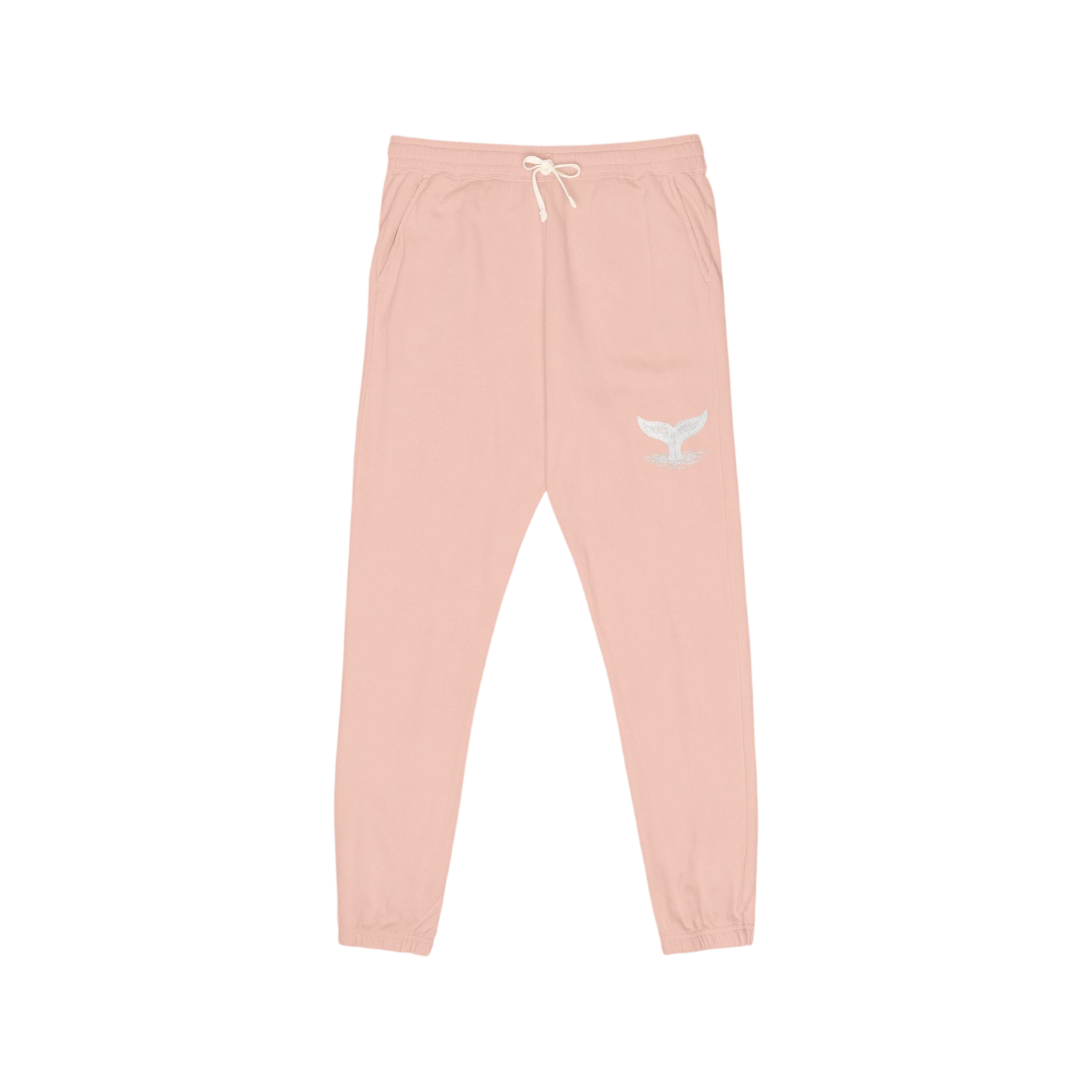 Rose Pink Fleece Sweatpants with Embroidered Whale Tail Logo — Cozy Casual Lounge Joggers