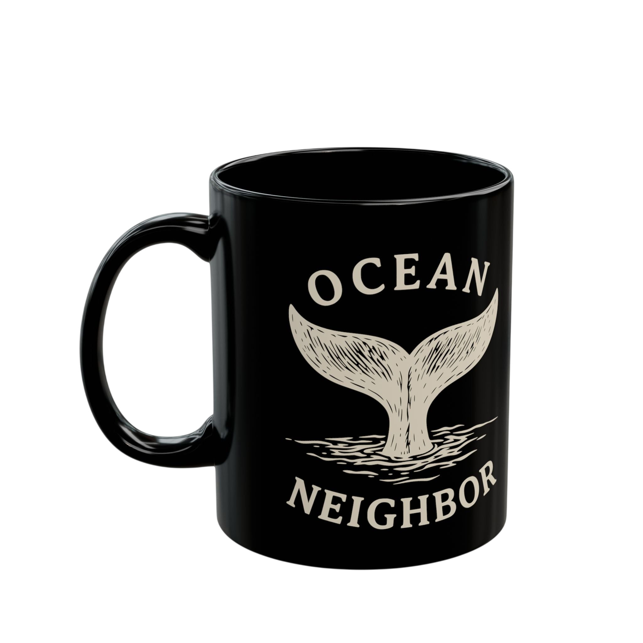 Ocean Neighbor Whale Tail Black Coffee Mug (11oz, 15oz)