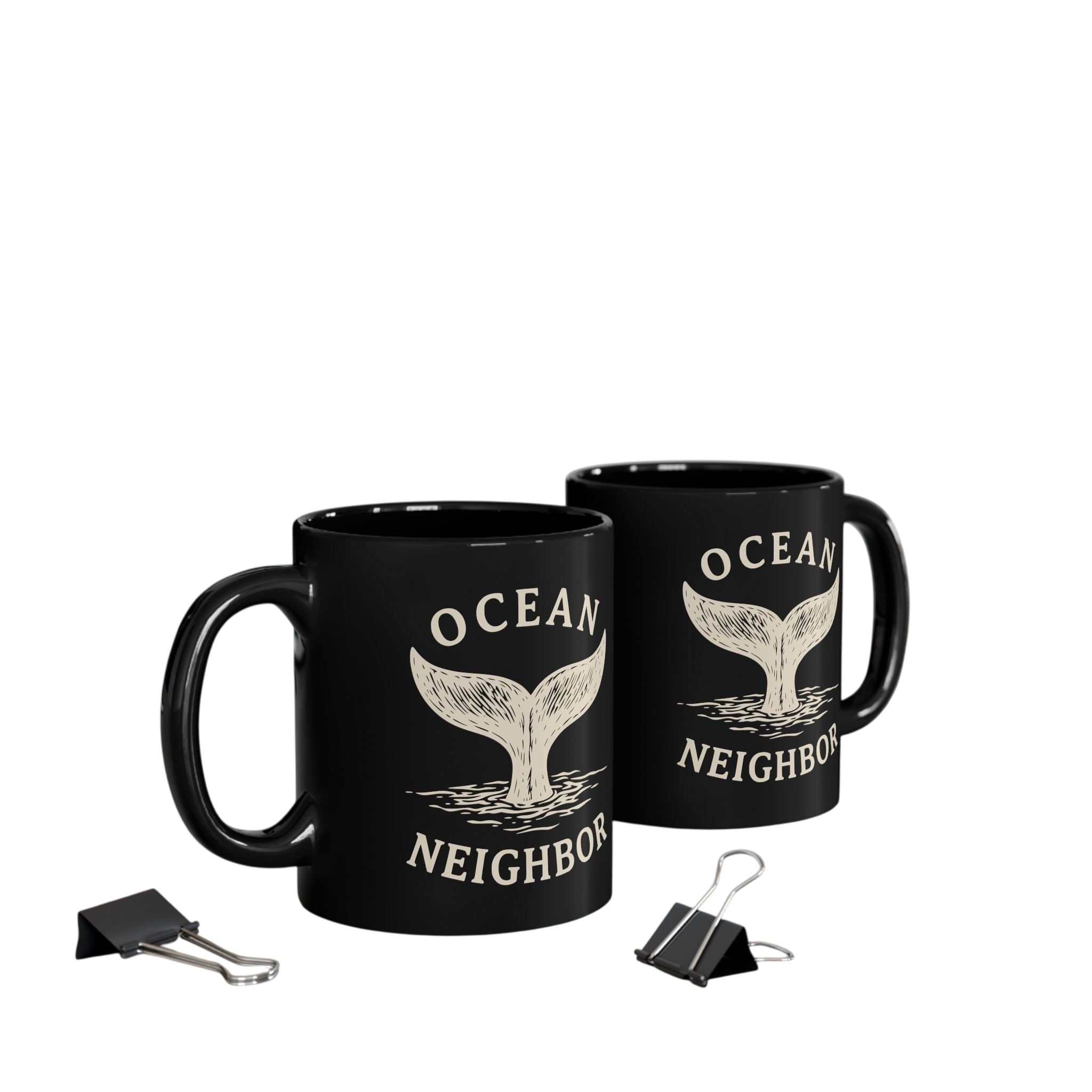 Ocean Neighbor Whale Tail Black Coffee Mug (11oz, 15oz)