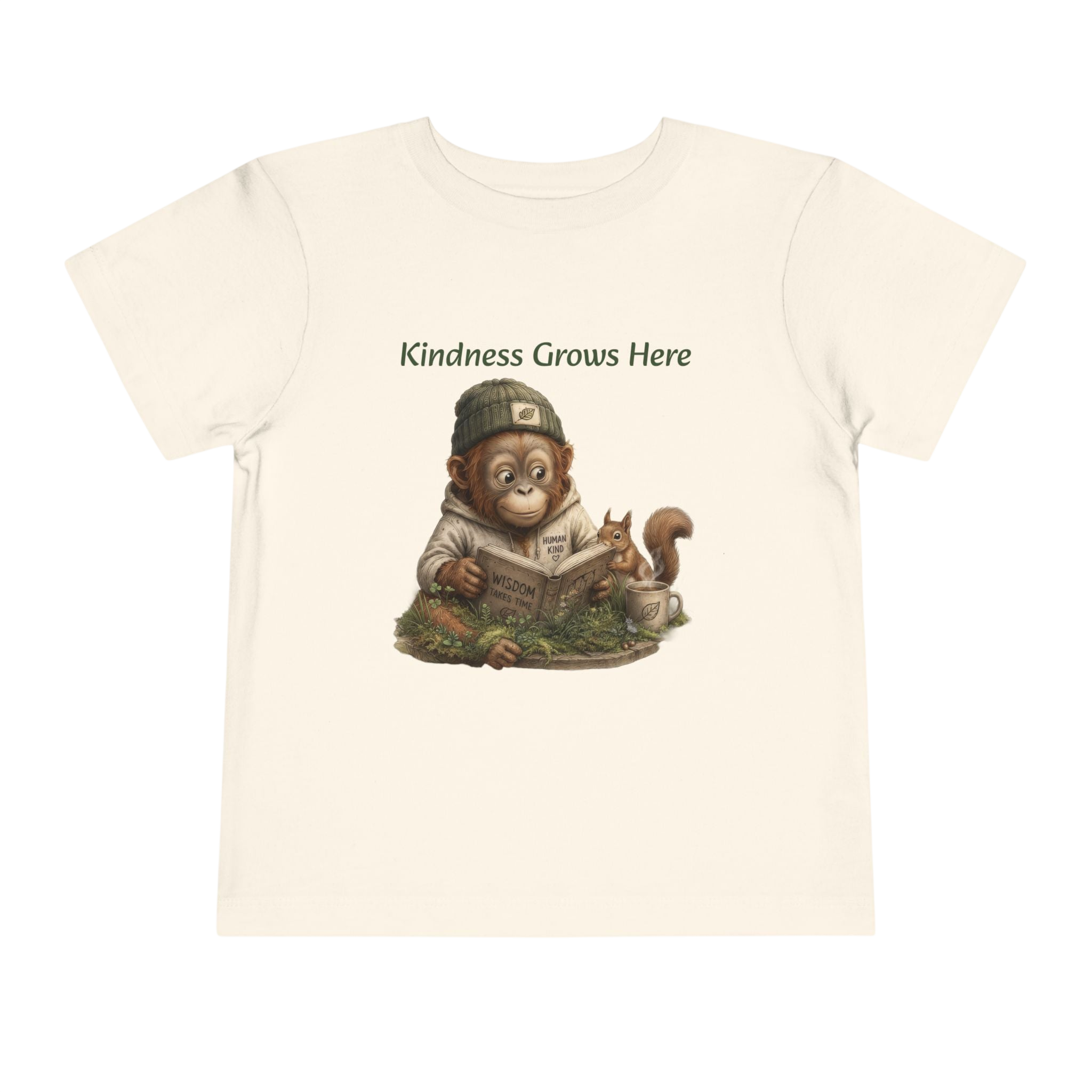 Toddler Tee — "Kindness Grows Here" Orrie and Squirrel Reading Shirt
