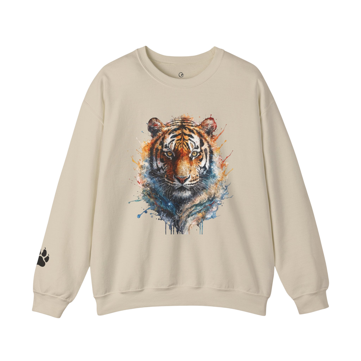 Tiger Watercolor Sweatshirt — Artistic Big Cat Crewneck in Sand