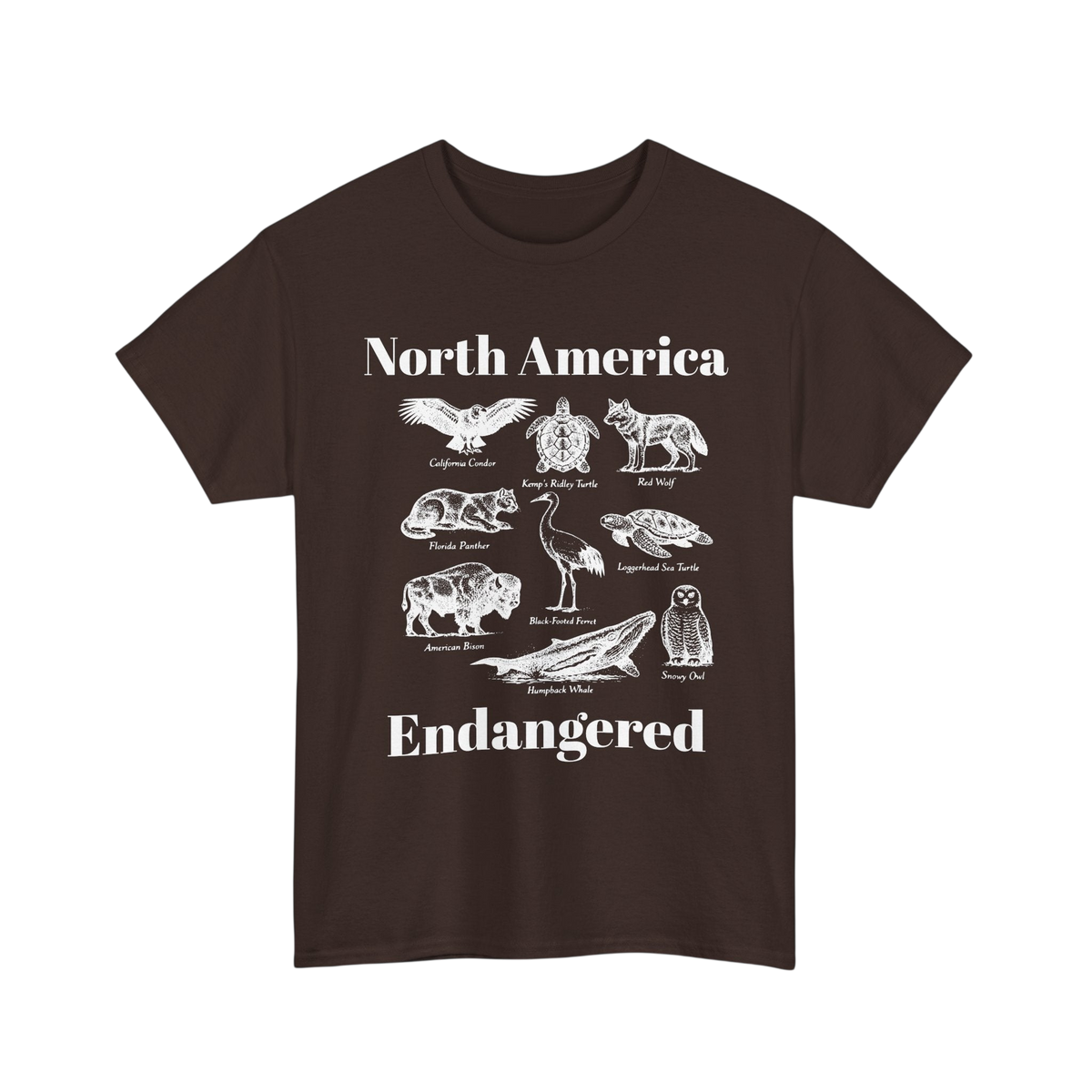 North America Endangered Green Graphic T-shirt on 100% cotton