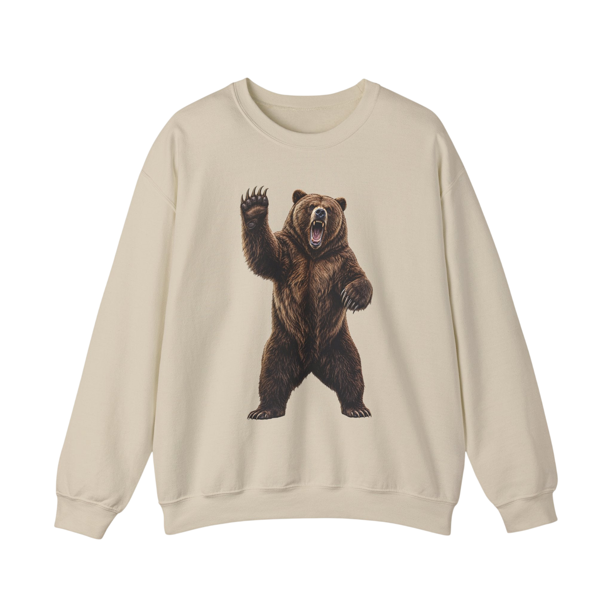 Grizzly Bear Graphic Sweatshirt — Roaring Bear Crewneck for Wildlife Lovers