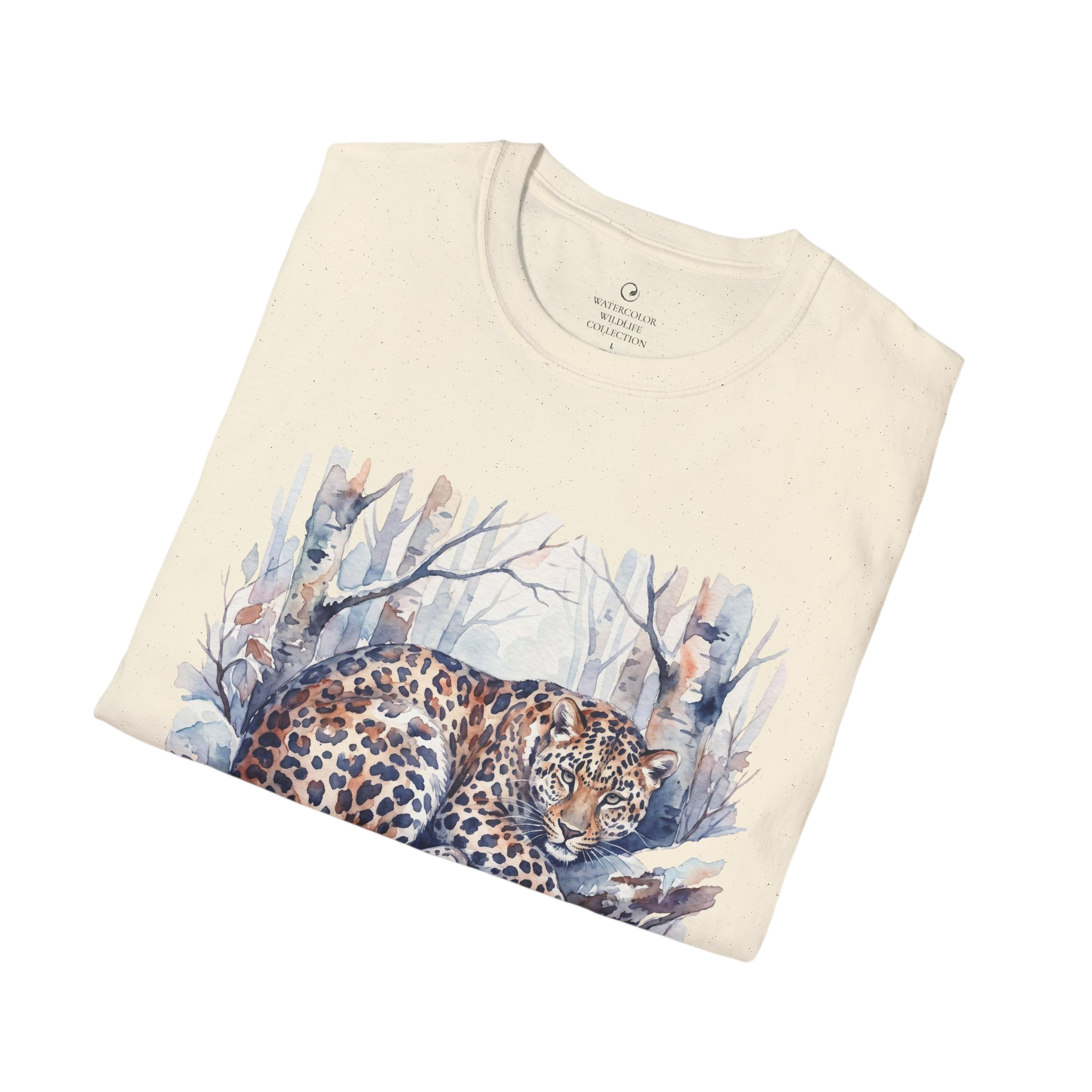Leopard in Winter Forest Graphic T-Shirt on 100% cotton