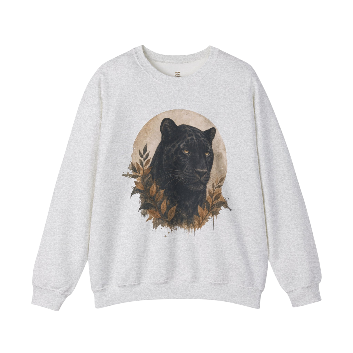Black Panther Big Cat Crewneck Sweatshirt — Nature Graphic in Gray
