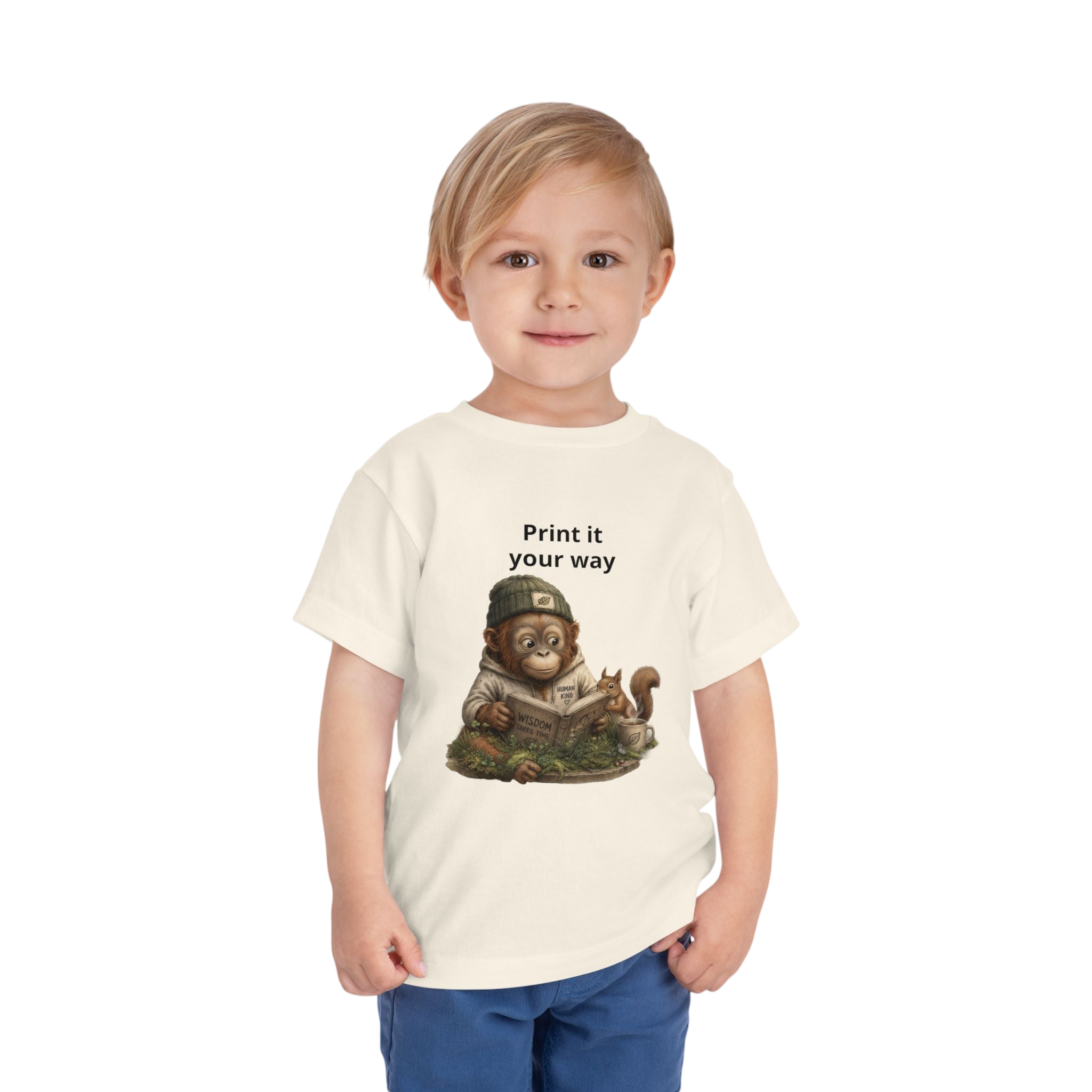 Toddler Tee — Cute Orrie Reading "Print it your way" Graphic