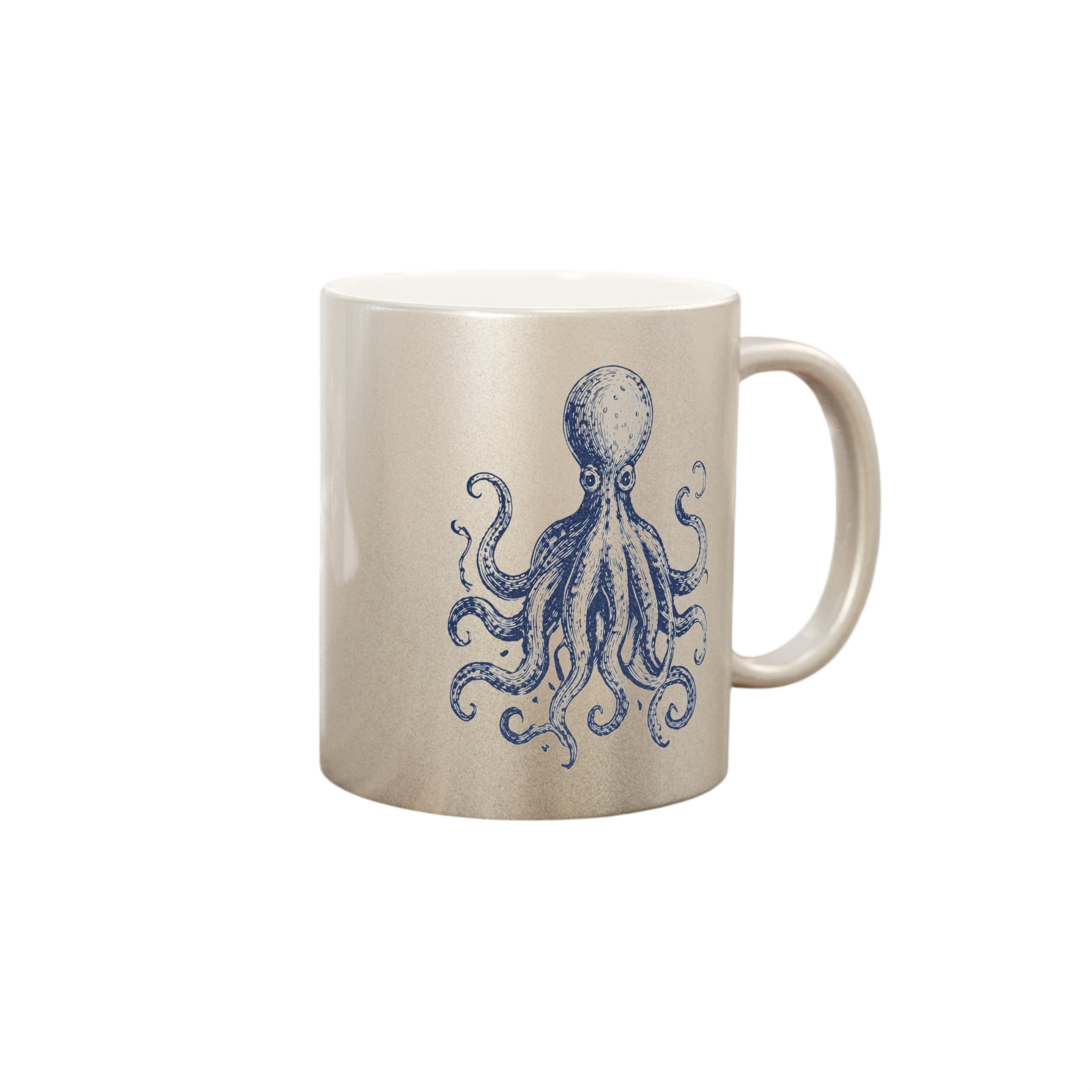 Metallic Octopus Ocean Neighbors Mug — Silver Shimmer Coffee Cup