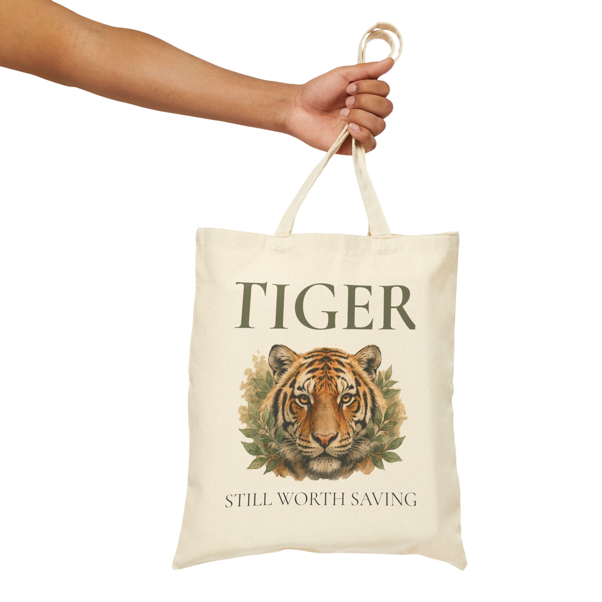 Every Species Matters Tiger Canvas Tote Bag — "Still Worth Saving" Wildlife Conservation Eco Tote