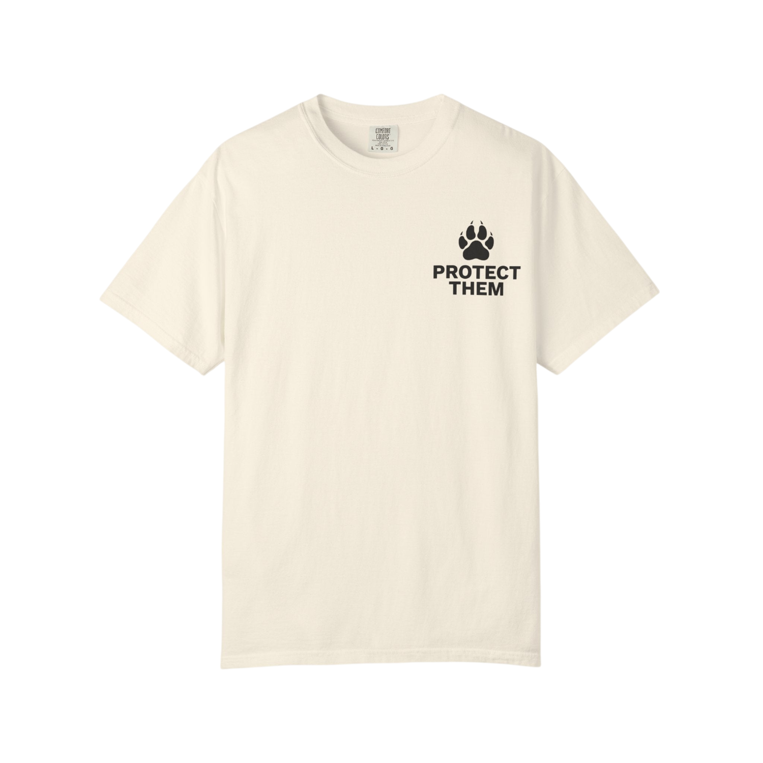 Protect them T-shirt with a paw print on a stone comfort colors