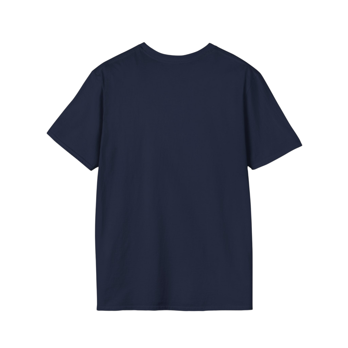 A plain navy blue short-sleeve crewneck t-shirt shown from the back, isolated on a solid white background.
