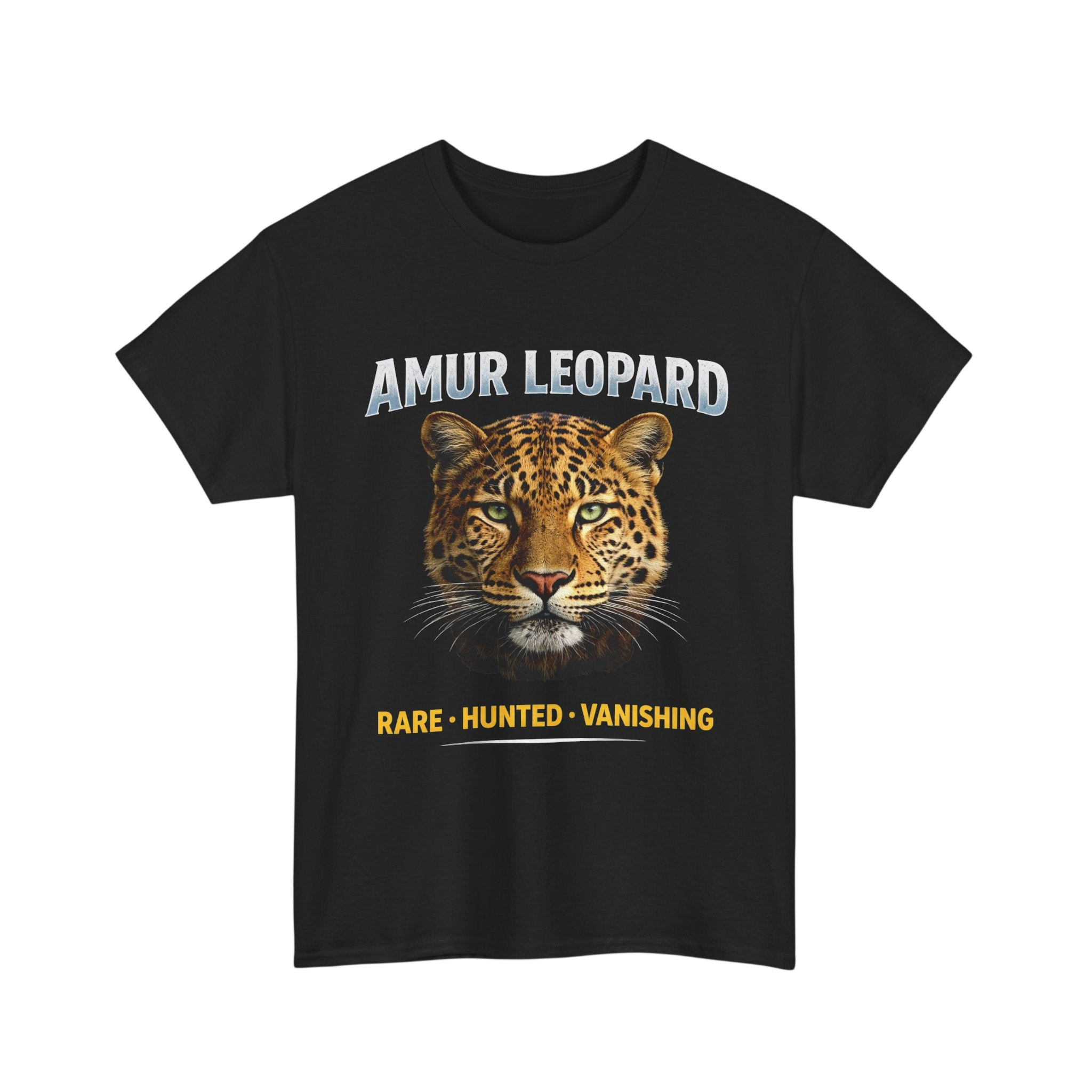 Amur Leopard Conservation Tee — 'Rare • Hunted • Vanishing' Wildlife T-Shirt