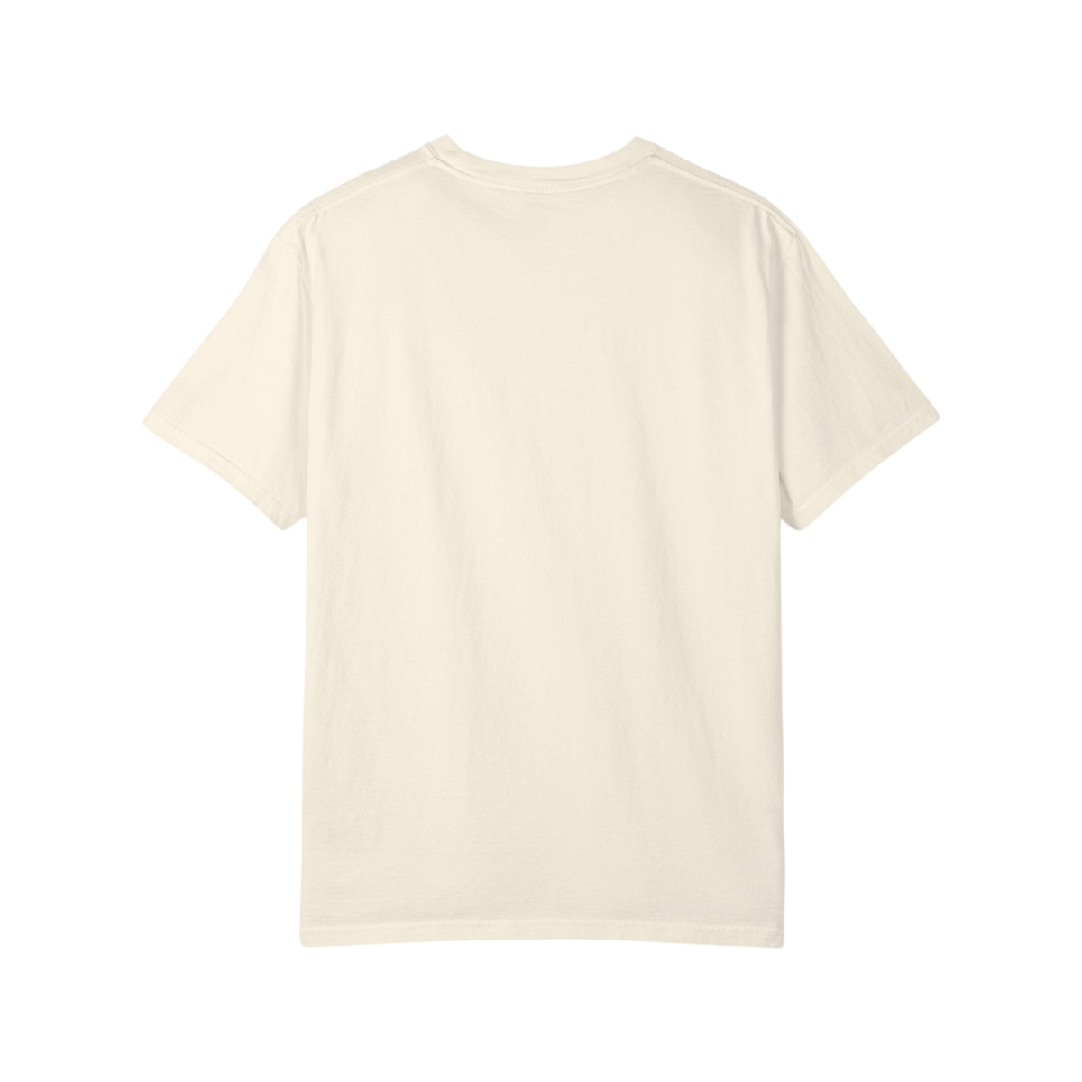 A plain cream-colored short-sleeve t-shirt shown from the back, isolated on a solid white background.