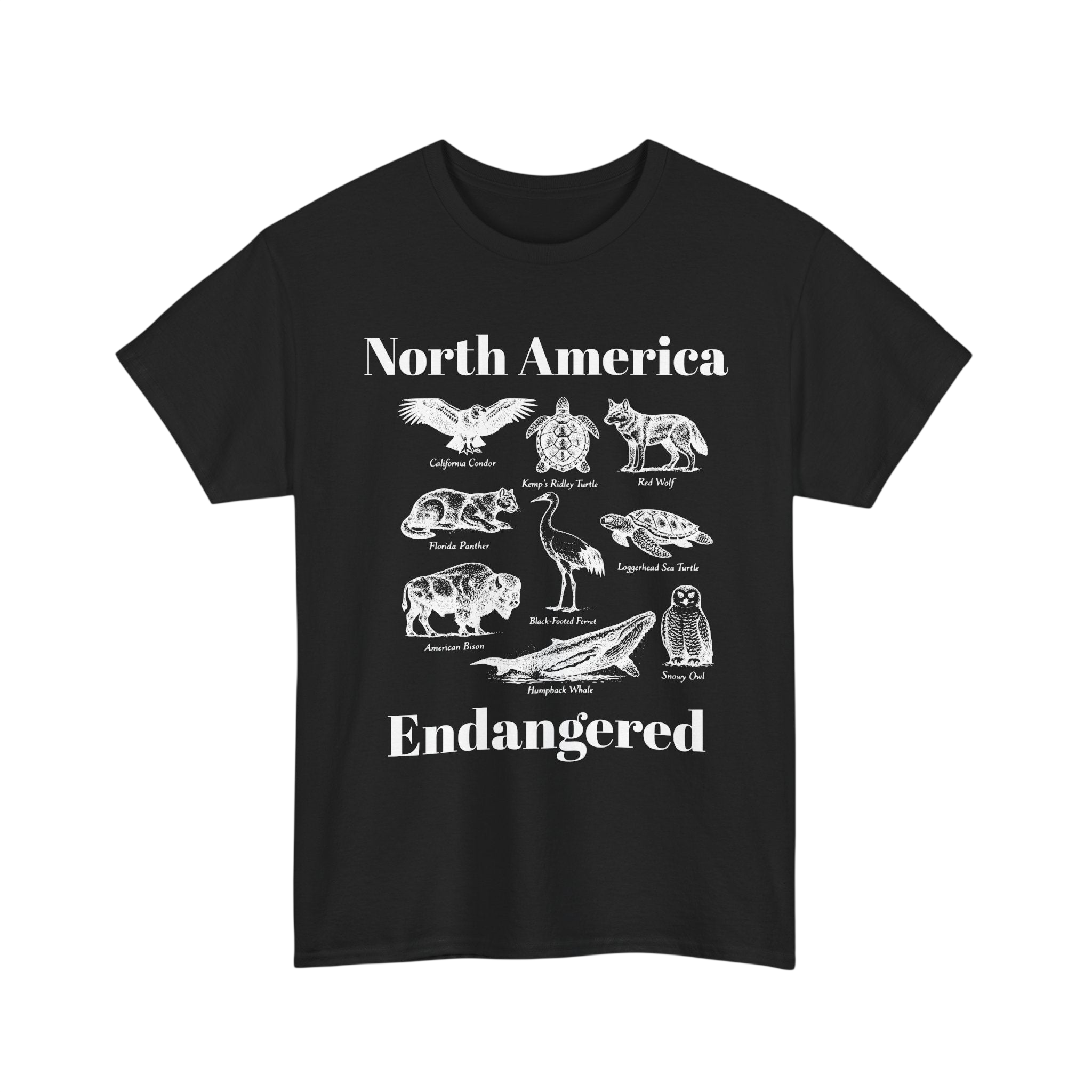 North America Endangered Green Graphic T-shirt on 100% cotton