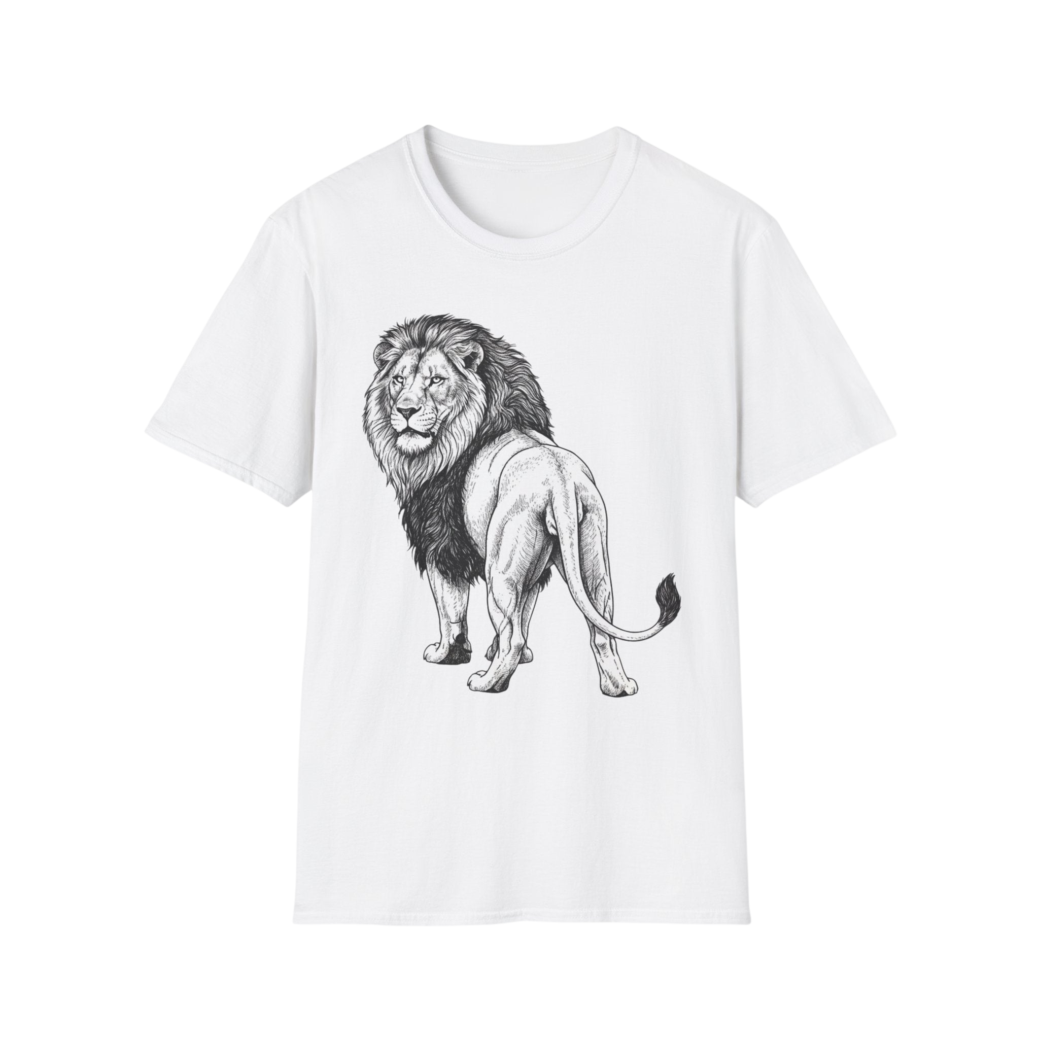 Lion Sketch T-Shirt — Detailed Black & White Lion Illustration Tee
