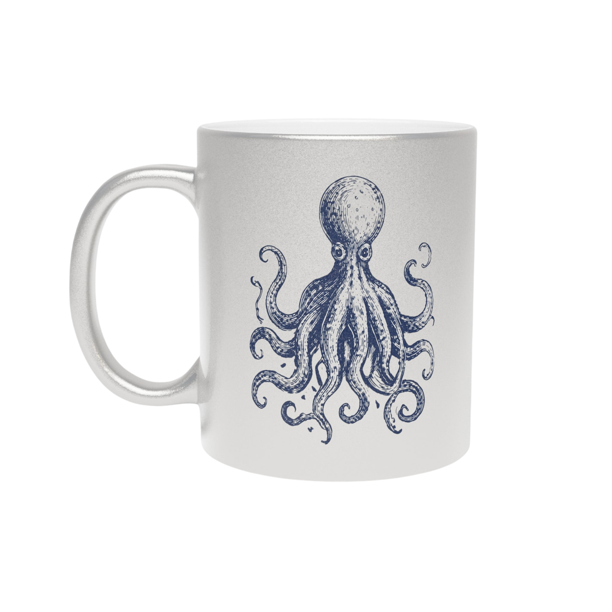 Metallic Octopus Ocean Neighbors Mug — Silver Shimmer Coffee Cup