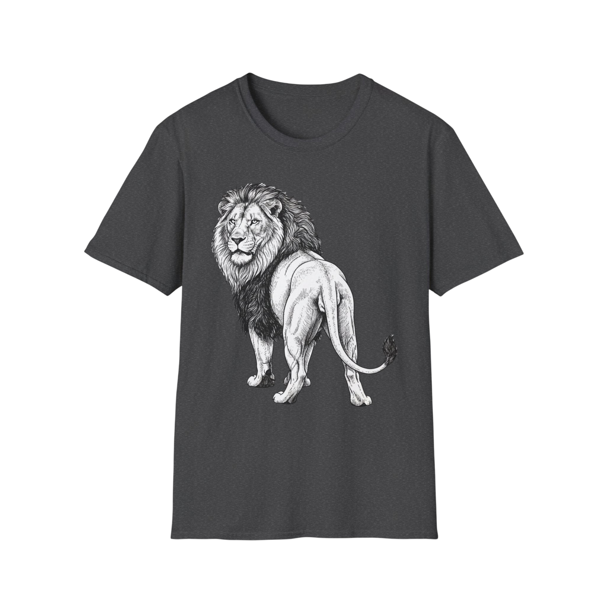 Lion Sketch T-Shirt — Detailed Black & White Lion Illustration Tee