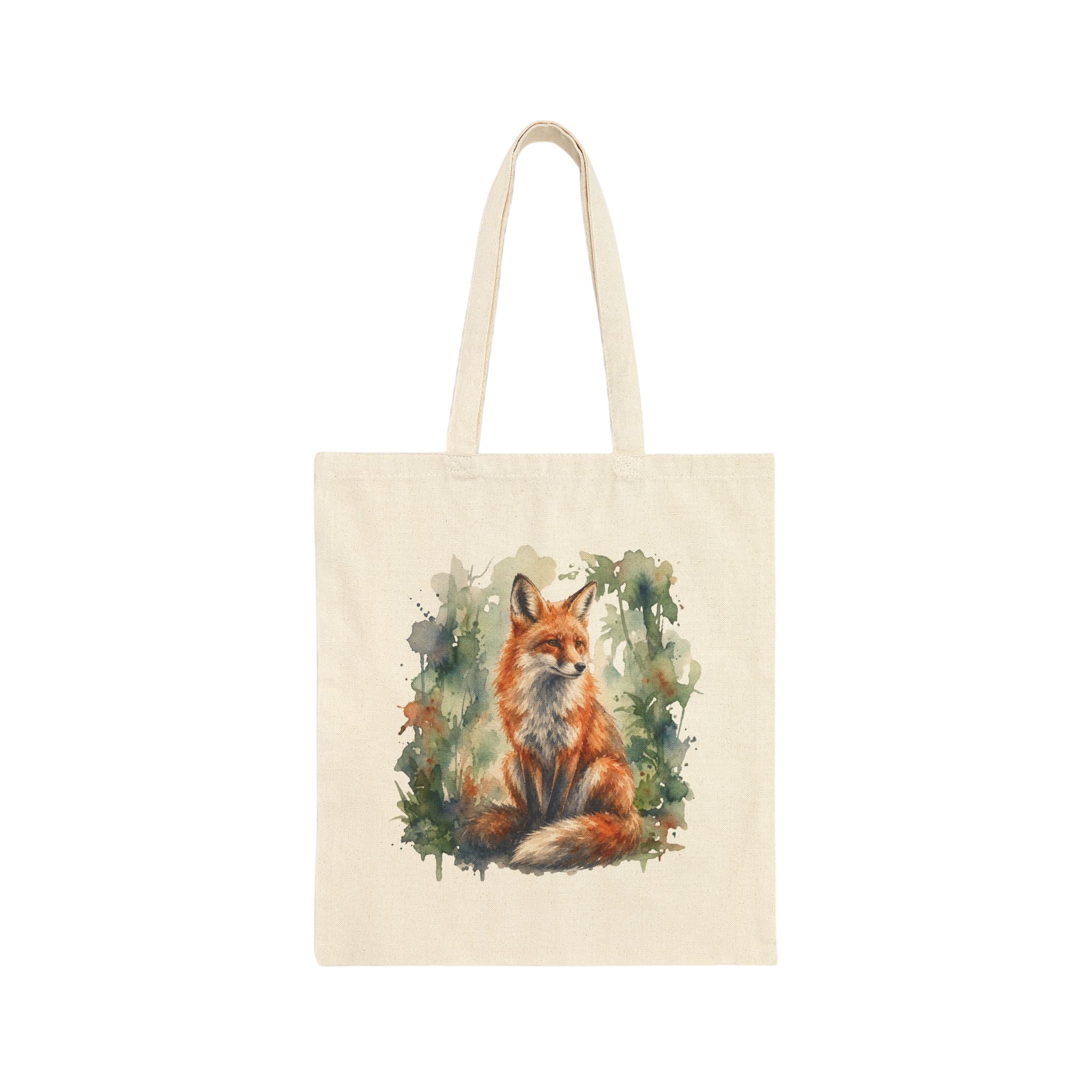 Fox Watercolor Canvas Tote Bag — Nature-Inspired Reusable Market Bag
