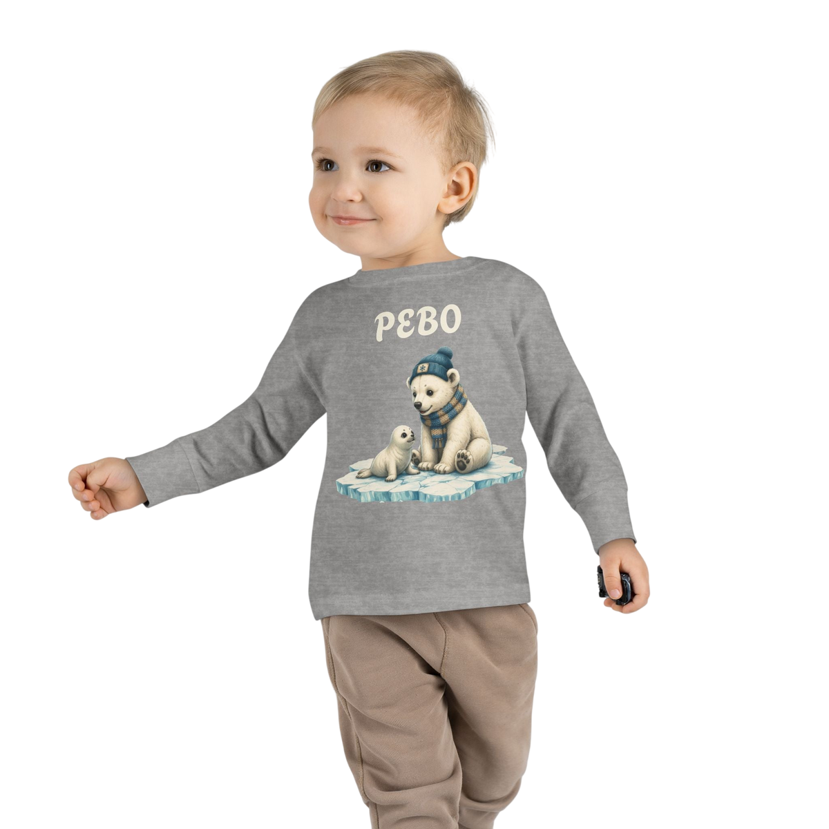 Toddler Long Sleeve Tee — Cozy Polar Bear & Seal Winter Shirt ("PEBO" Design)